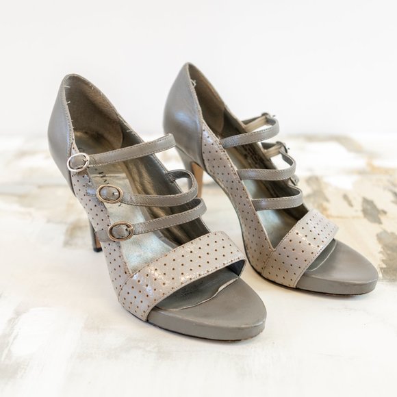 Chaos & Harmony Grey Strap and Peep Toe Heels - Picture 3 of 5